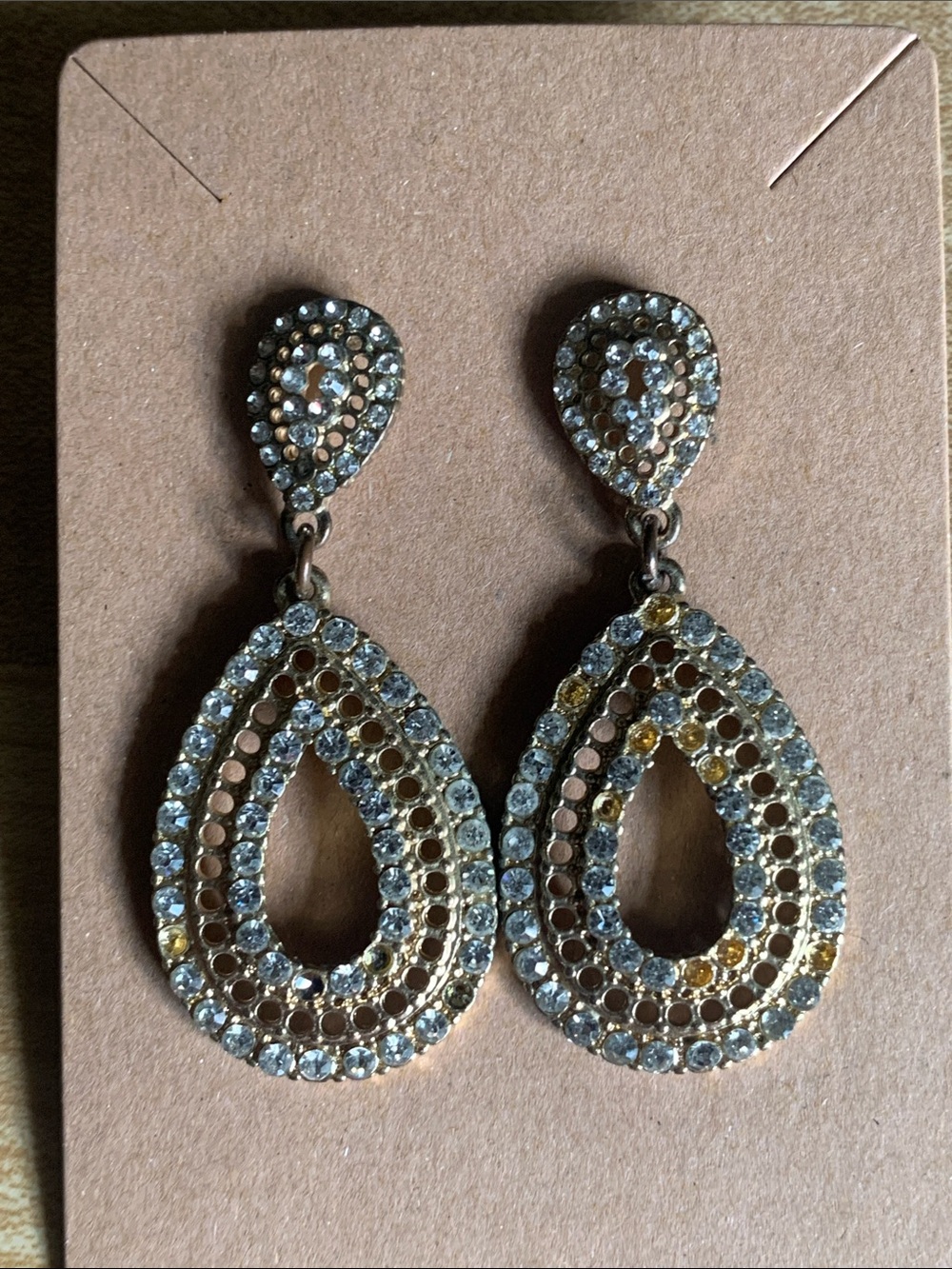 Two-Tone Teardrop Crystal Dangle Pierced Earrings - Picture 2 of 5